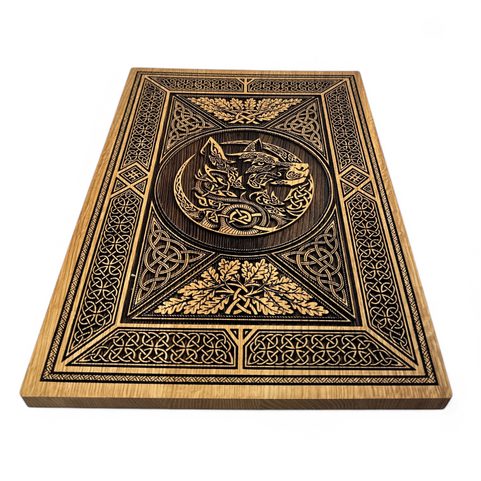 CELTIC WOLF WITH ORNAMENTS, WALL DECORATION, WOOD 32X46CM