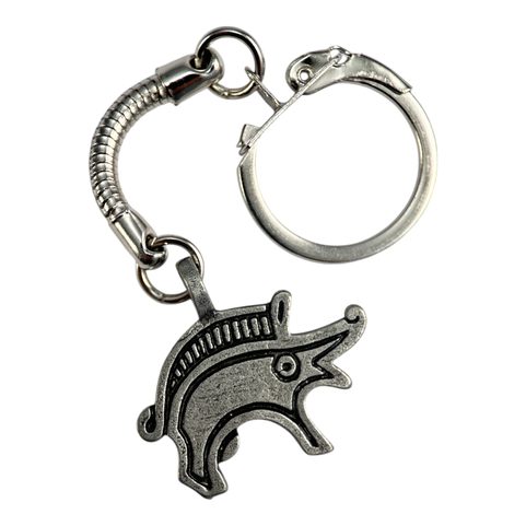 BOAR KEYCHAIN, ZINC ANTIQUE SILVER, GERMANS