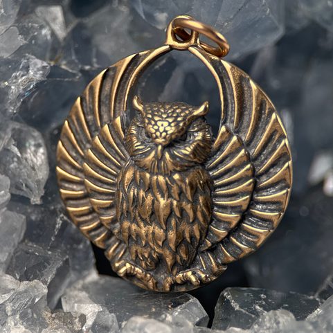OWL, ANTIQUE PENDANT, BRONZE