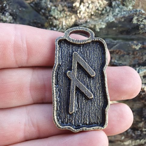 ANSUZ - PENDENTIF RUNE, ZINC, ANT. LAITON