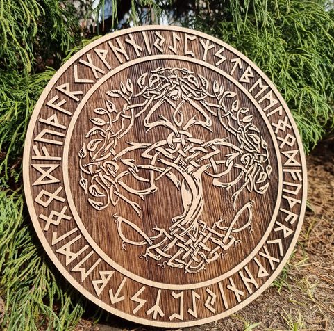 ARBRE DE VIE - DÉCORATION MURALE DES RUNES 45 CM CHÊNE