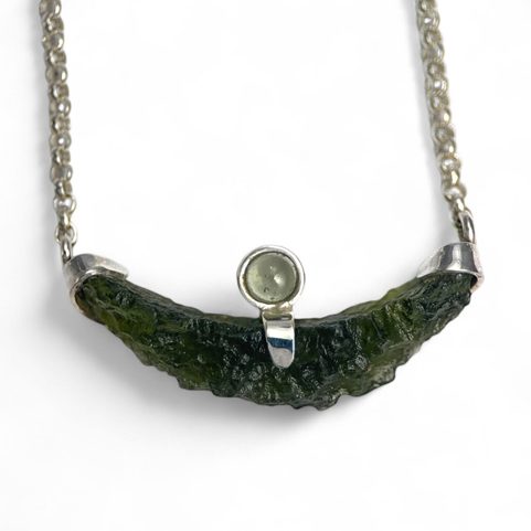 BAT, NECKLACE - MOLDAVITE, STERLING SILVER 925/1000