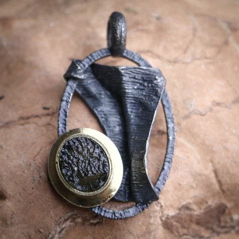 TETHA SILVER PENDANT WITH MOLDAVITE, GOLD PLATED
