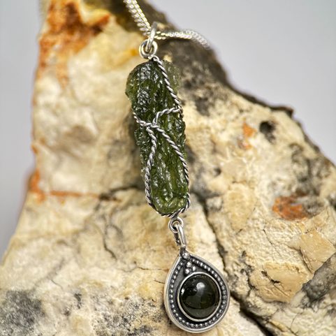 GALAXA, PENDENTIF, MOLDAVITE ARGENT 925/1000