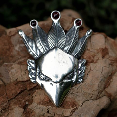 FEUERVOGEL, SILBERANHÄNGER MIT GRANATEN, AG 925 12G