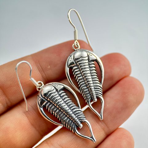 BOUCLES D'OREILLES TRILOBITES, ARGENT 925/1000
