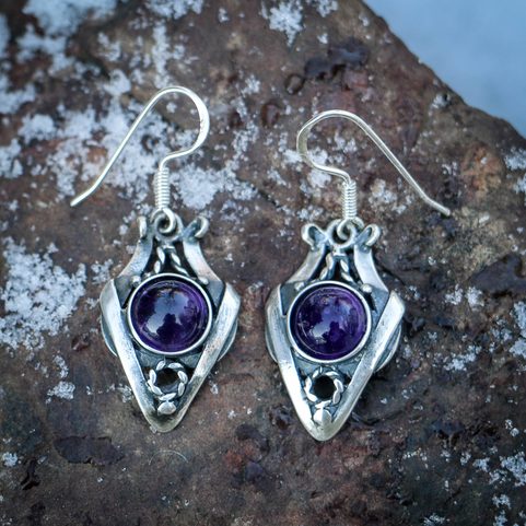 AMALIE, JUGENDSTILSCHMUCK, OHRRINGE, SILBER 925 - AMETHYST