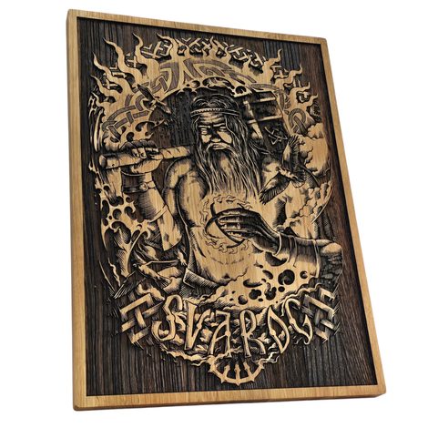 SVAROG, DIEU SLAVE, DÉCORATION MURALE, BOIS 30X40CM