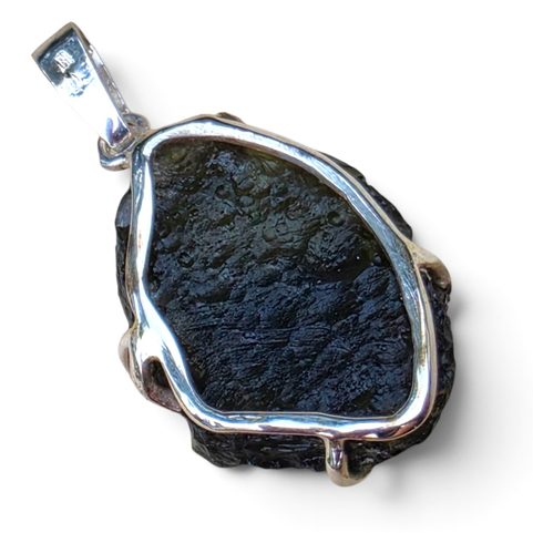 STERLING SILVER PENDANT WITH NATURAL MOLDAVITE, 925 SILVER