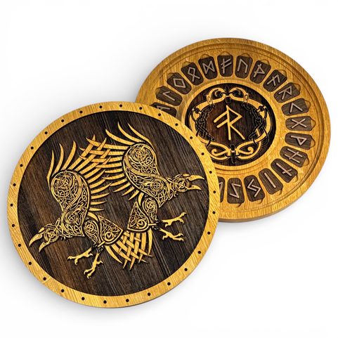 HUGINN AND MUNINN - WOODEN RUNES FUTHARK SET