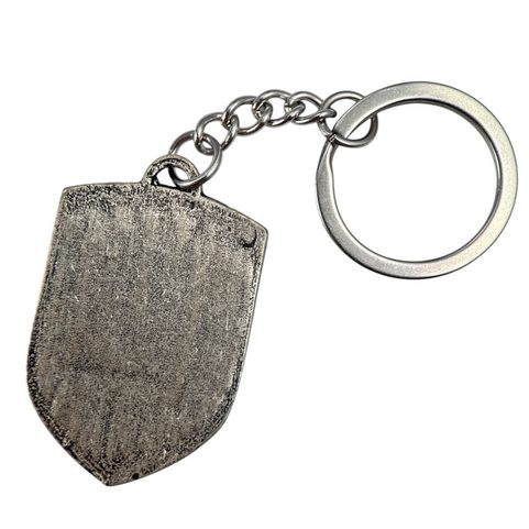 ROSE OF ROSENBERG, MEDIEVAL COAT OF ARMS IN SHIELD, ZINC, ENAMEL, KEY RING