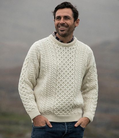 TRADITIONAL ARAN SWEATER IRELAND WHITE