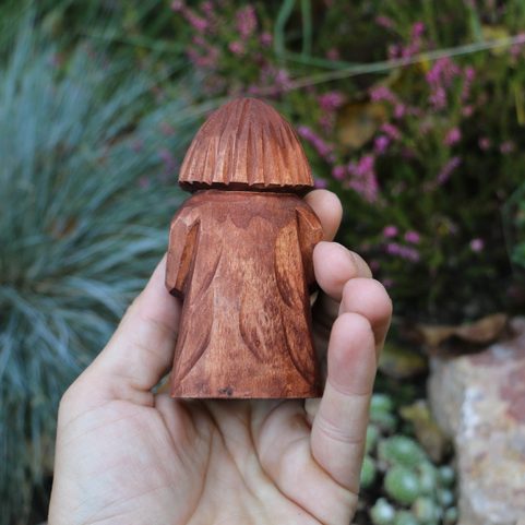 DOMOVOI WITH A HORN OF PLENTY, HAND CARVED STATUE