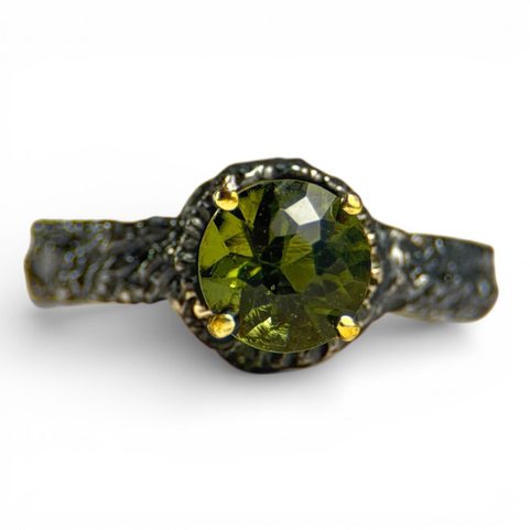 KRUMAU, MOLDAVITE, SILVER RING, AG 925/1000