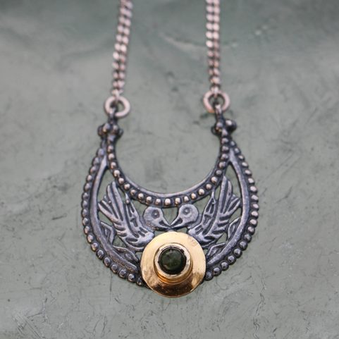 VIKING BIRDS - NECKLACE, SILVER 925 AND MOLDAVITE