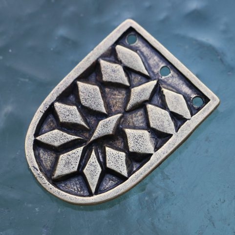 VIKING STRAP END FOR BELTS, HAITHABU, ZINC - ANTIQUE BRASS