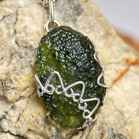 LADA, MOLDAVITE,PENDANT, SILVER 925/1000