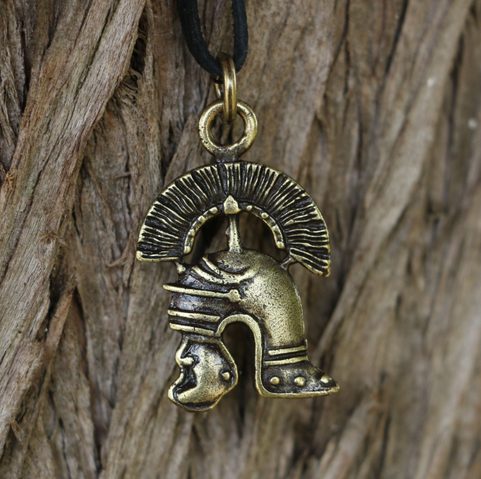CENTURION, ROMAN HELMET, ZINK PENDANT, ANTIQUE BRASS