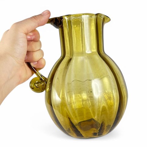 HISTORICAL JUG, CZECH GREEN GLASS