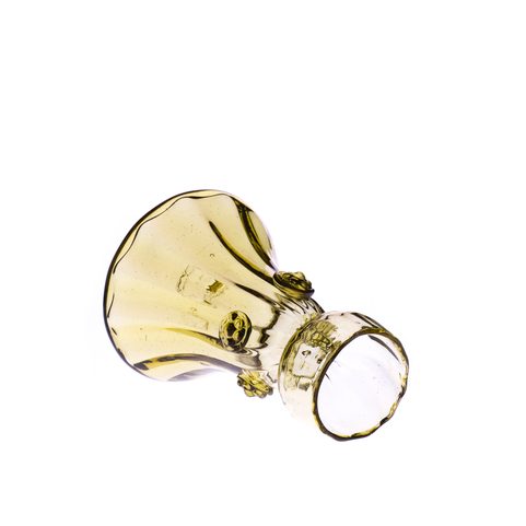 CANDLESTICK, GREEN GLASS