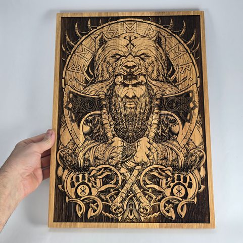 BERSERKER, VIKING WARRIOR, WALL DECORATION, WOOD 32X46CM