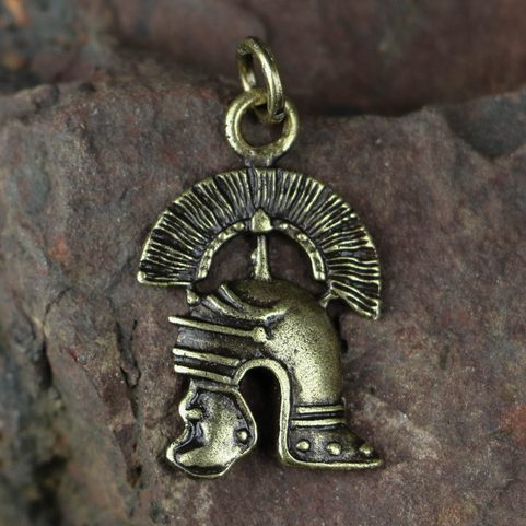 CENTURION, ROMAN HELMET, ZINK PENDANT, ANTIQUE BRASS