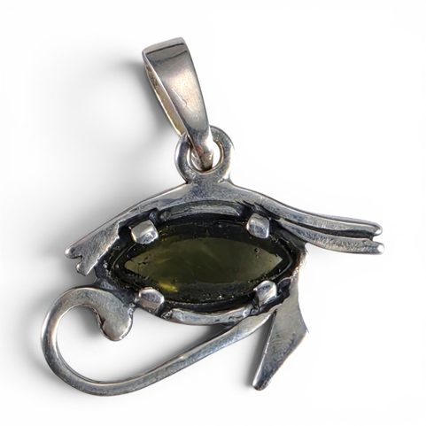 SILVER PENDANT WITH MOLDAVITE, EYE OF HORUS, AG 925