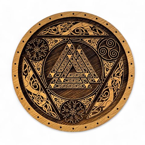 WALNUT WITH ORNAMENTS, SET OF RUNES FUTHARK AND GIFT BOX SMALL, 21 CM