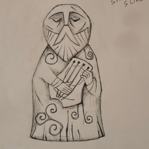 IRISH BARD DAOINE SÍ, CARVED STATUE