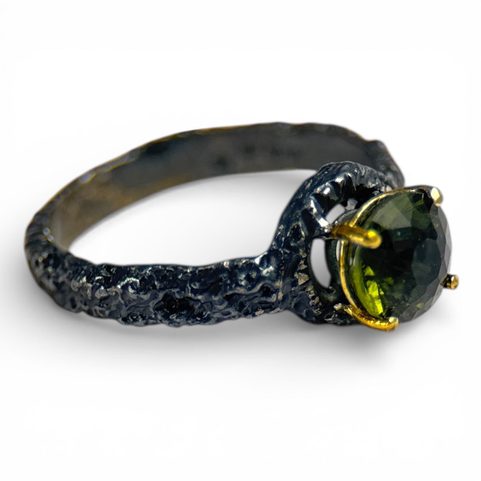 KRUMAU, MOLDAVITE, SILVER RING, AG 925/1000