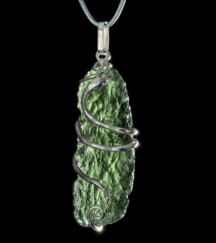 SNAKE, CZECH MOLDAVITE STERLING SILVER PENDANT