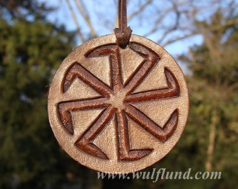 KOLOVRAT, SLAVIC SUN WHEEL PENDANT, LEATHER