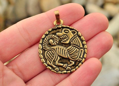 VIKING DOG TALISMAN BRASS PENDANT