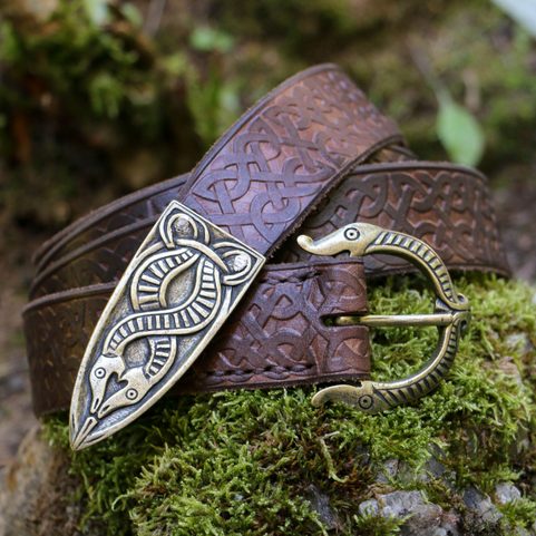 VIKING BELT, BORRE BEAST, LEATHER BRONZE EMBOSSED BROWN