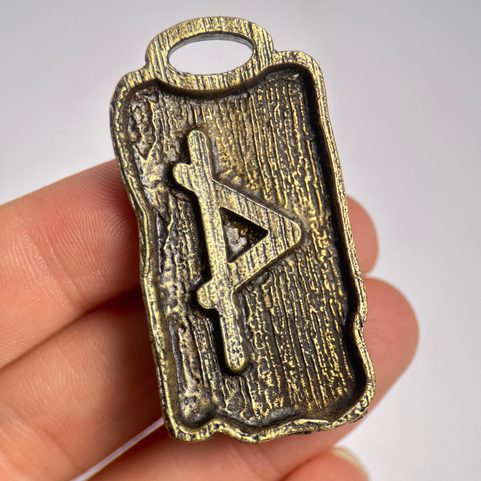THURISAZ - RUNE PENDANT ZINC ANT. BRASS