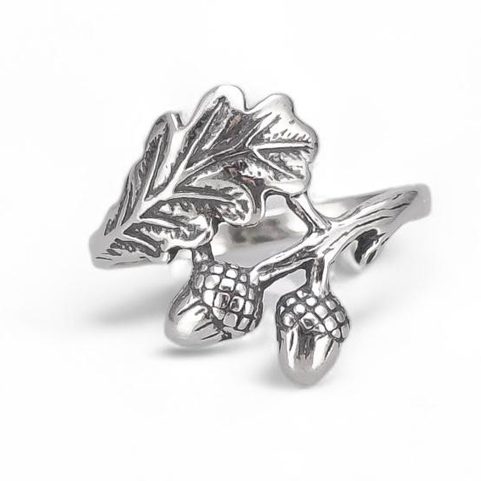 CHÊNE - FEUILLES ET GLANDS, BAGUE EN ARGENT, AG 925 / 1000