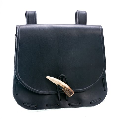 LEATHER HISTORICAL BELT BAG, ANTLER, BLACK