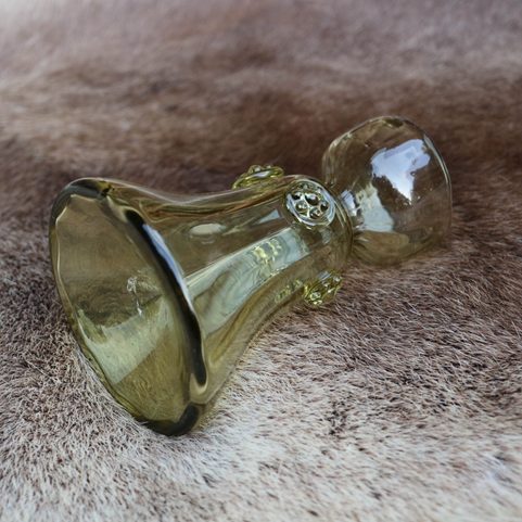 CANDLESTICK, GREEN GLASS