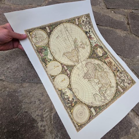 WELTKARTE NOVA TOTIUS TERRARUM ORBIS TABULA, FREDERIK DE WIT, HANDGESCHÖPFTES PAPIER