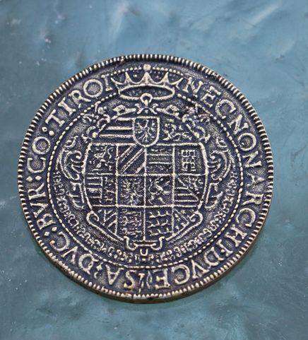 BOHEMIA, RUDOLF II 1576 - 1611 THALER, ZINC, COIN - REPLICA ANT.BRASS