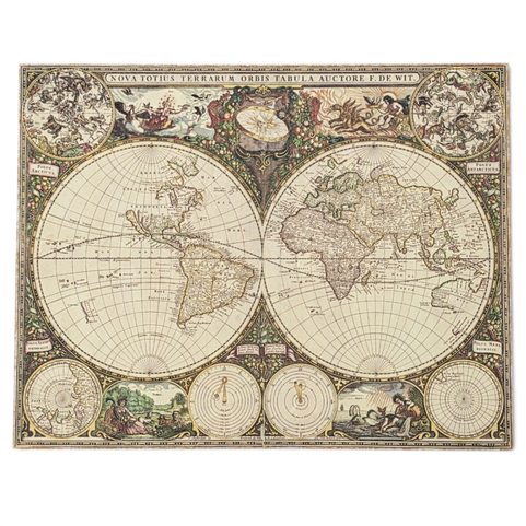 WELTKARTE NOVA TOTIUS TERRARUM ORBIS TABULA, FREDERIK DE WIT, HANDGESCHÖPFTES PAPIER
