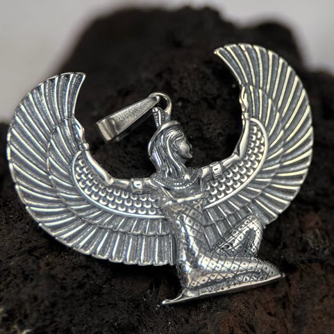 WINGED ISIS, EGYPTIAN GODDESS, SILVER PENDANT