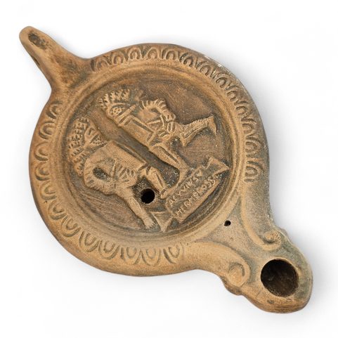 OIL LAMP, GLADIATOR'S DUEL, LANTERN