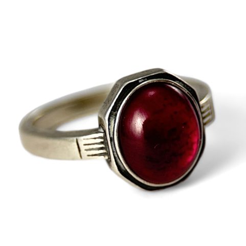 MEDIEVAL RING, ENGLAND / FRANCE, 14TH CENTURY, SILVER 925, RUBY