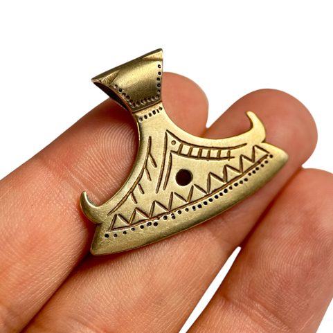 BEARDED AXE OF PERUN, BRASS SLAVIC PENDANT