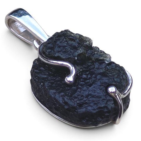 STERLING SILVER PENDANT WITH NATURAL MOLDAVITE, 925 SILVER