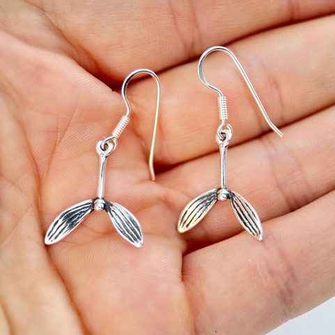 DRUID MISTLETOE, EARRINGS, SILVER