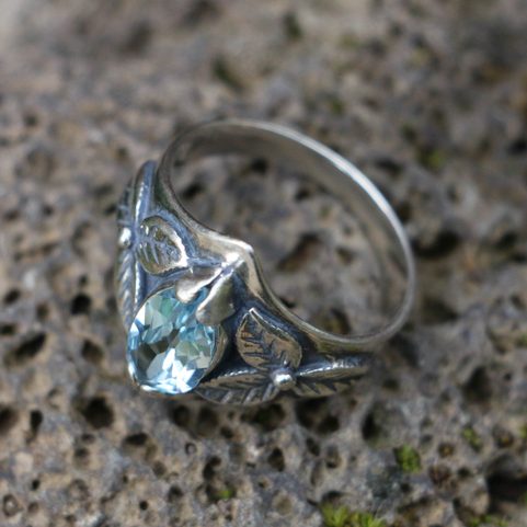 SHAMROCK, RING, TOPAZ, STERLING SILVER