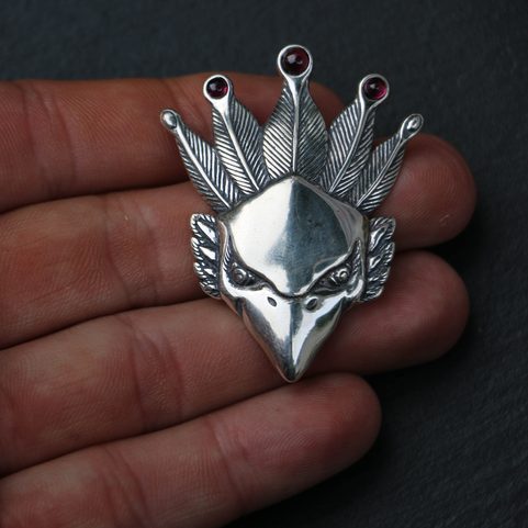 FEUERVOGEL, SILBERANHÄNGER MIT GRANATEN, AG 925 12G