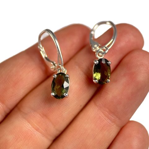 BOUCLES D'OREILLES EN ARGENT MOLDAVITE, AG 925